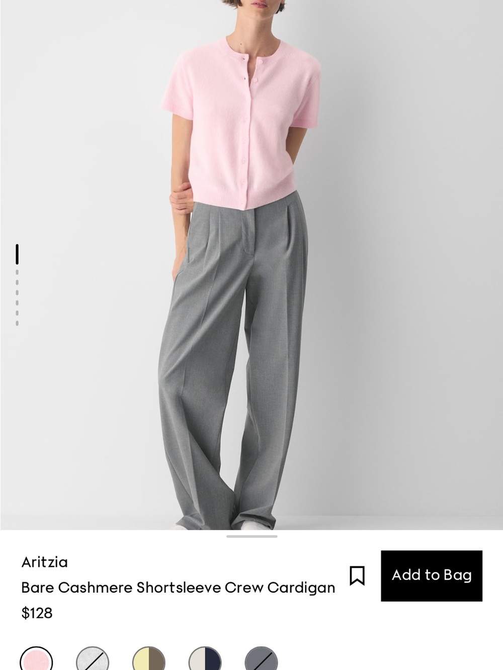 Aritzia Pink Short-Sleeve Cashmere Crew Cardigan
